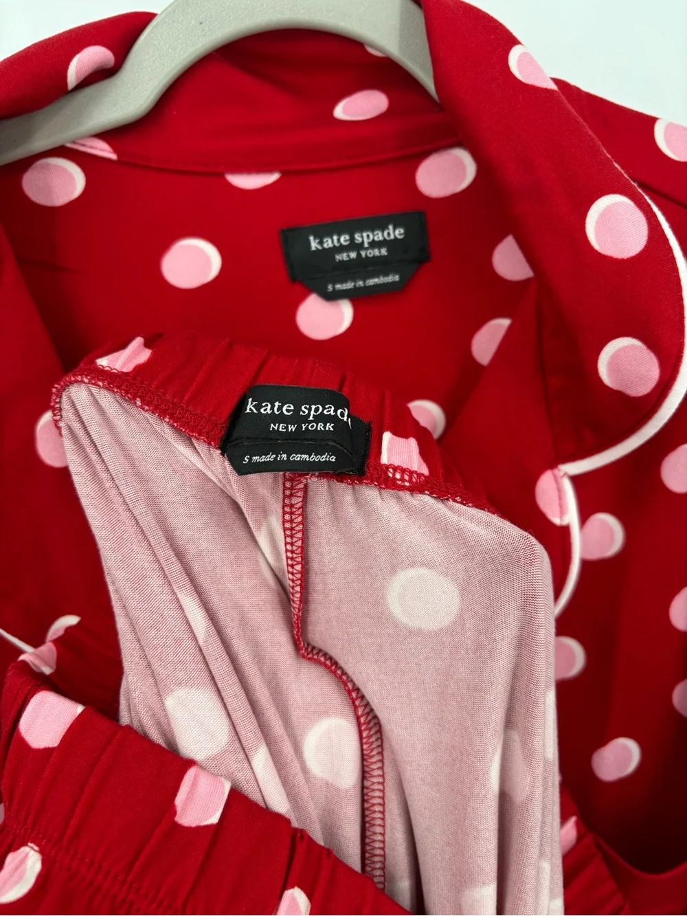 Kate Spade red/pink polka dot long sleeve pajama set